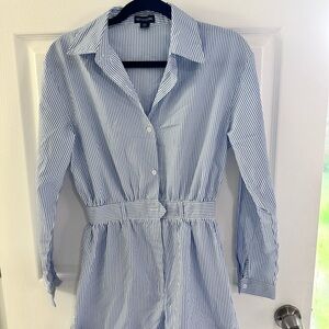 PrettyLittleThing Blue and White Striped Blouse